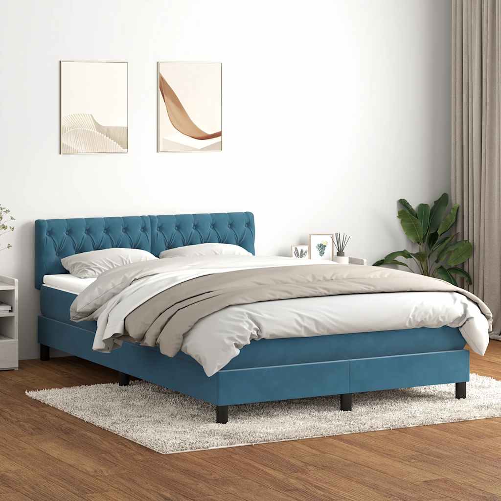 Cama box spring com colchão 160x210 cm veludo azul escuro