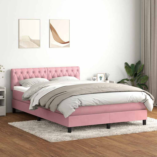 Cama box spring com colchão 160x210 cm veludo rosa