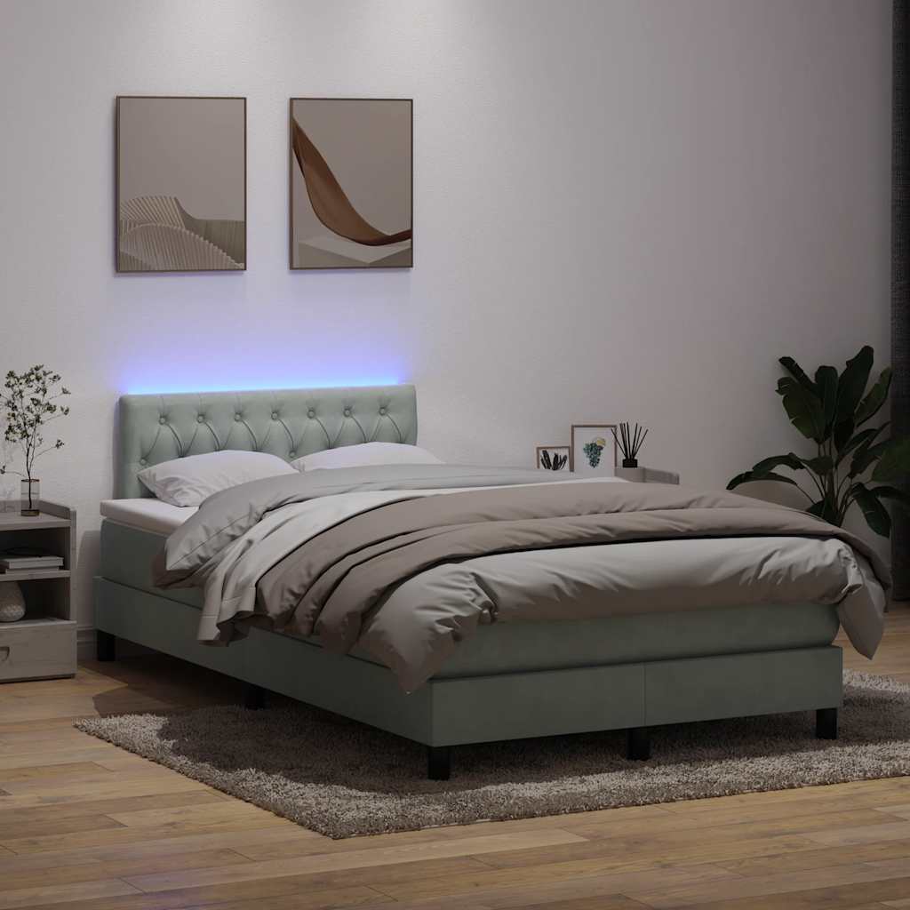 Cama boxspring c/ colchão 120x220 cm veludo cinzento-claro