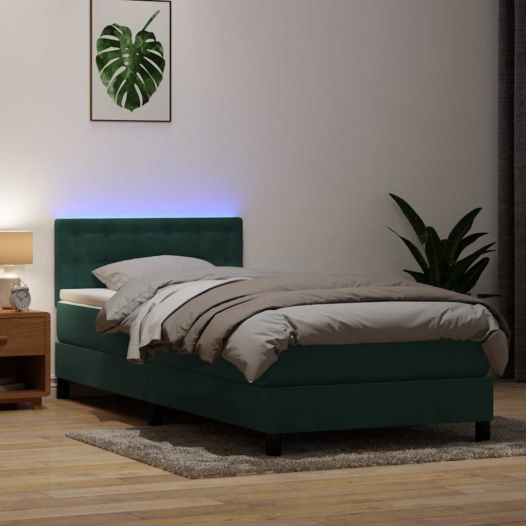 Cama com molas/colchão verde-escuro 90x210 cm veludo