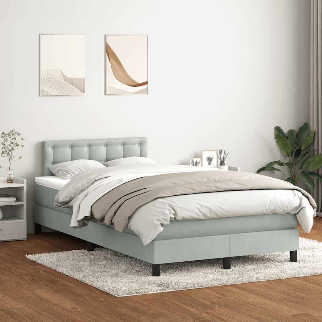 Cama boxspring c/ colchão 120x210 cm veludo cinzento-claro