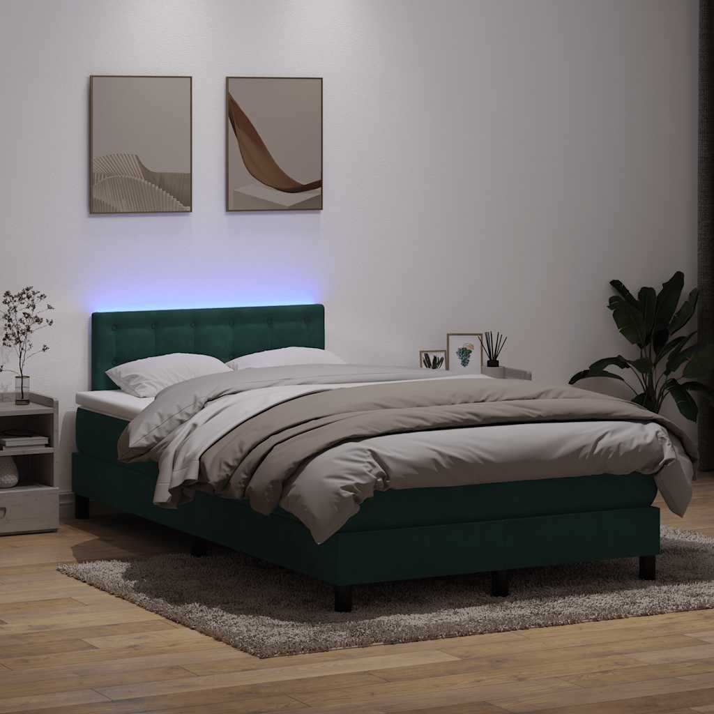 Cama boxspring com colchão 120x210 cm veludo verde-escuro