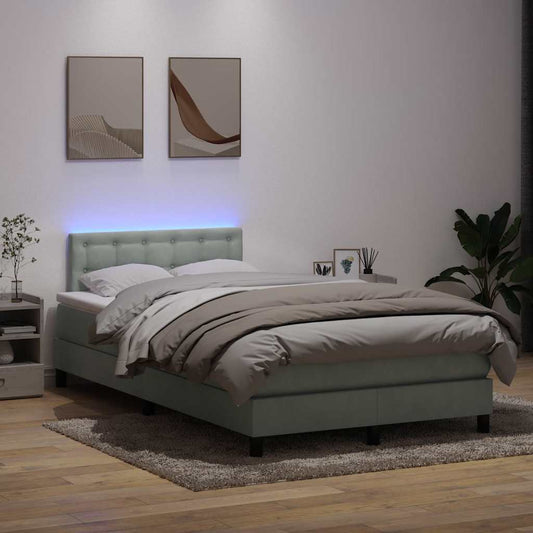 Cama boxspring c/ colchão 120x220 cm veludo cinzento-claro