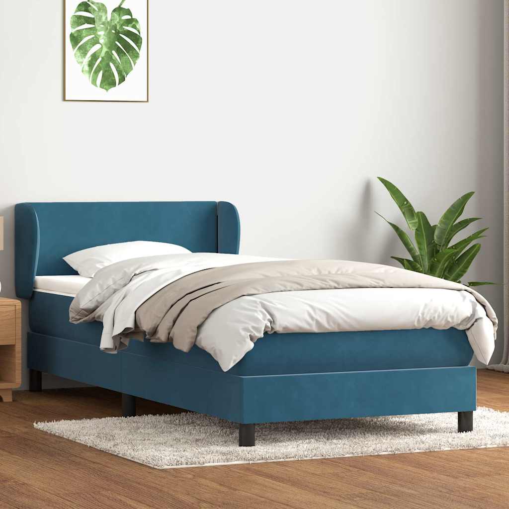 Cama com molas/colchão azul-escuro 80x210 cm veludo