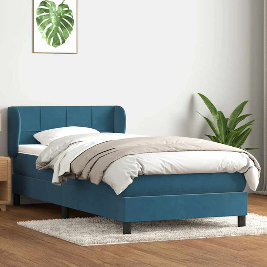 Cama com molas/colchão azul-escuro 80x210 cm veludo