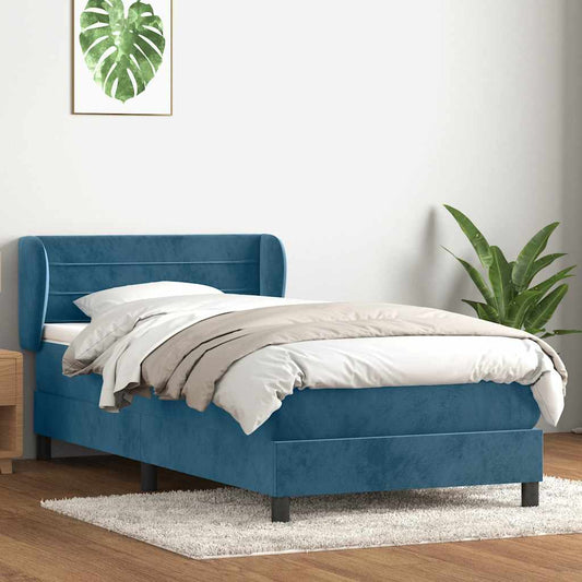 Cama com molas/colchão azul-escuro 80x210 cm veludo