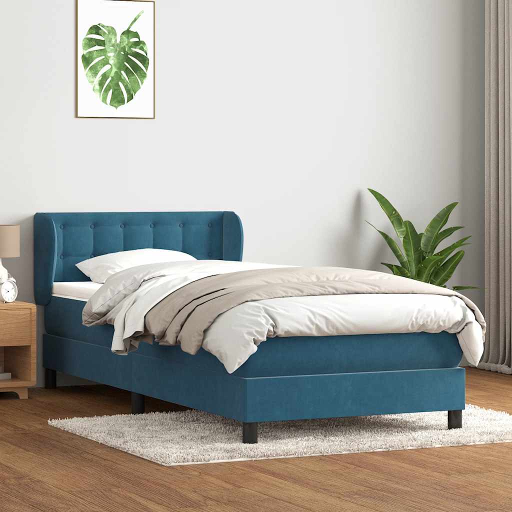 Cama com molas/colchão azul-escuro 90x210 cm veludo