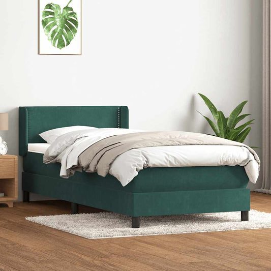 Cama com molas/colchão verde-escuro 90x210 cm veludo