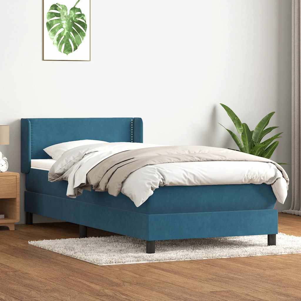 Cama com molas/colchão azul-escuro 90x210 cm veludo