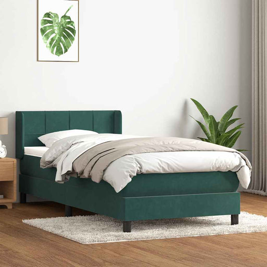 Cama com molas/colchão verde-escuro 80x220 cm veludo