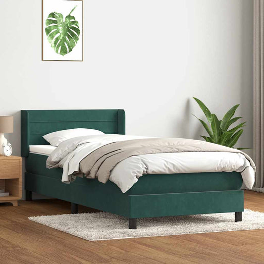 Cama com molas/colchão verde-escuro 80x210 cm veludo