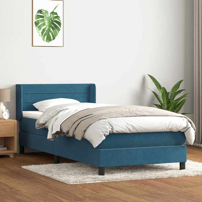 Cama com molas/colchão azul-escuro 90x210 cm veludo