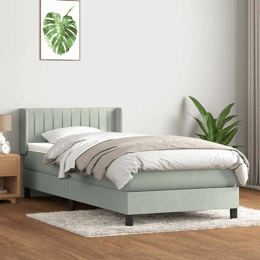 Cama com molas/colchão Cinza Claro 90x210 cm veludo