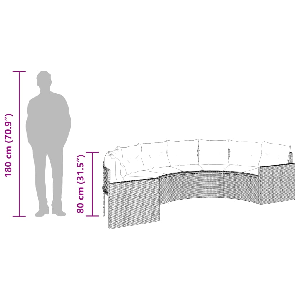 Sofá de jardim com almofadões semicircular vime PE bege