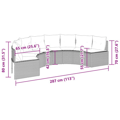 Sofá de jardim com almofadões semicircular vime PE preto