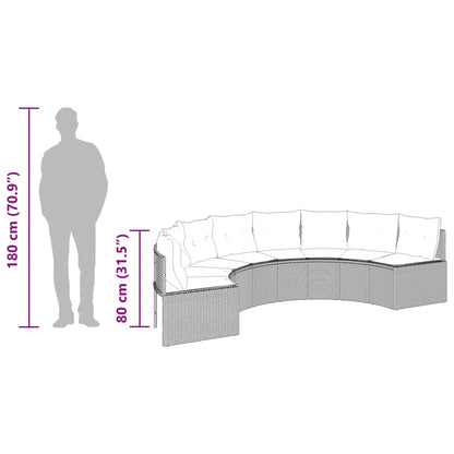 Sofá de jardim com mesa e almofadões semicircular vime PE cinza