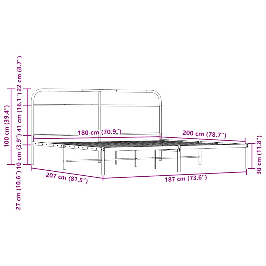 Estrutura cama sem colchão 180x200 cm metal carvalho castanho