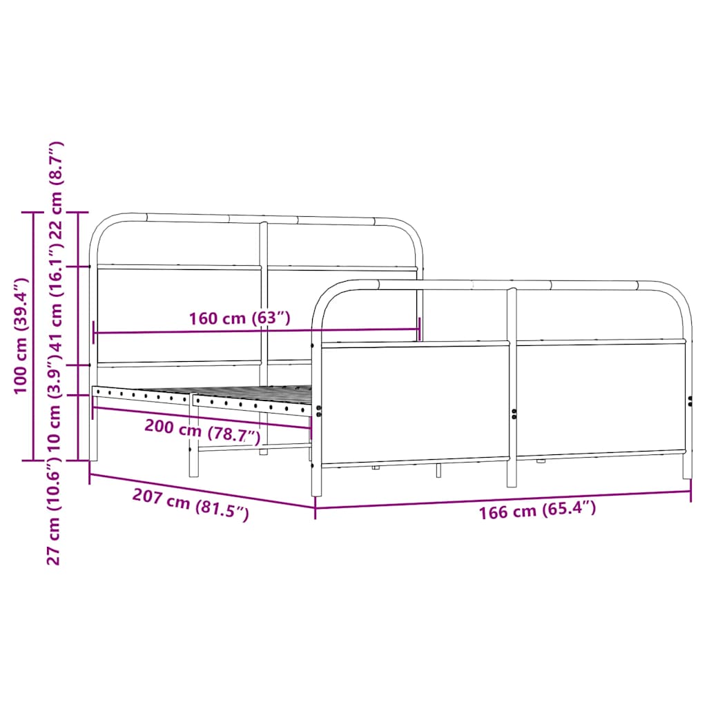 Estrutura cama sem colchão 160x200 cm metal carvalho castanho