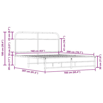 Estrutura de cama sem colchão 160x200 cm metal carvalho fumado