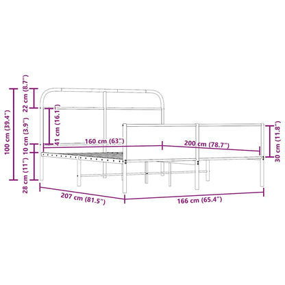 Estrutura de cama sem colchão 160x200 cm metal carvalho fumado