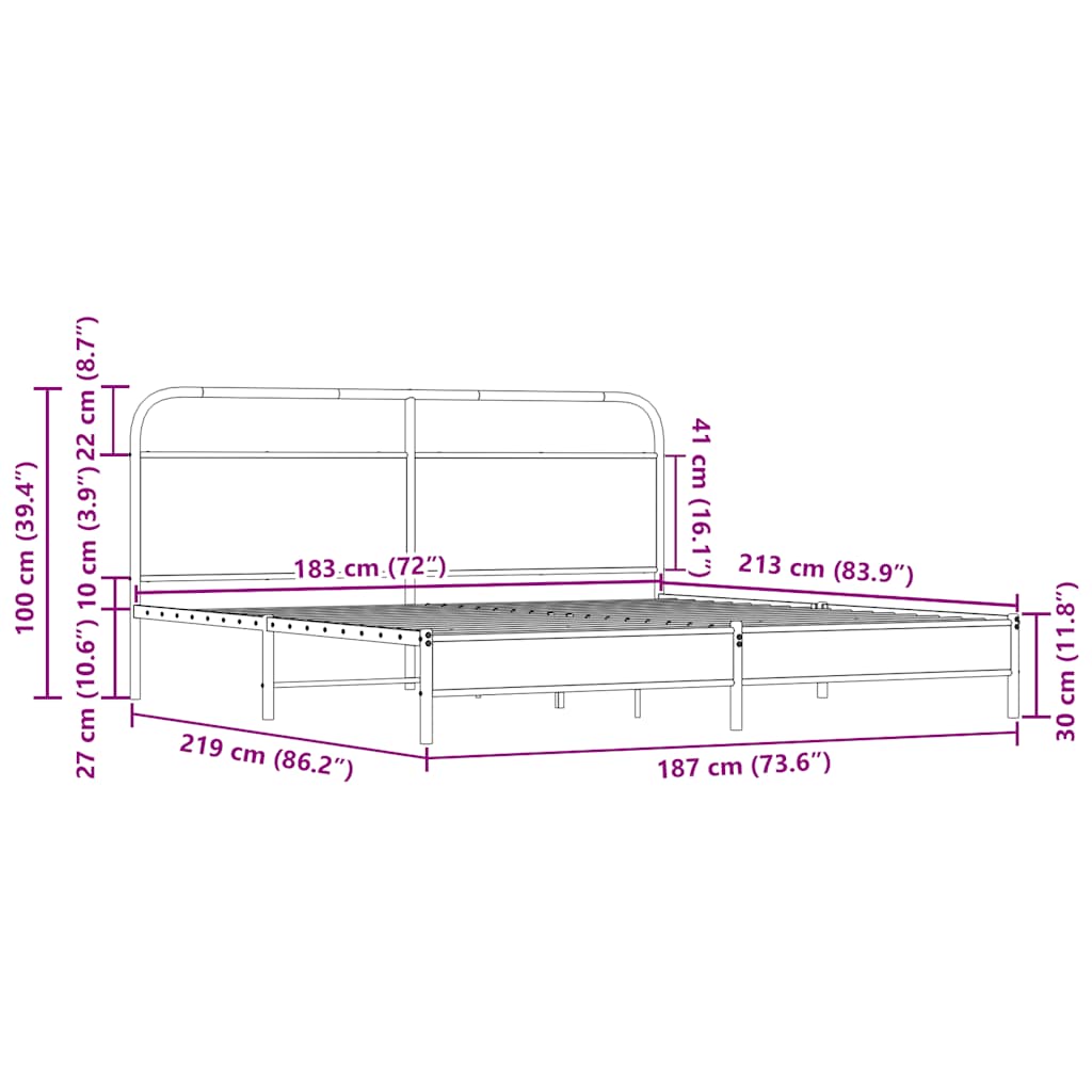 Estrutura de cama sem colchão 183x213cm metal carvalho sonoma