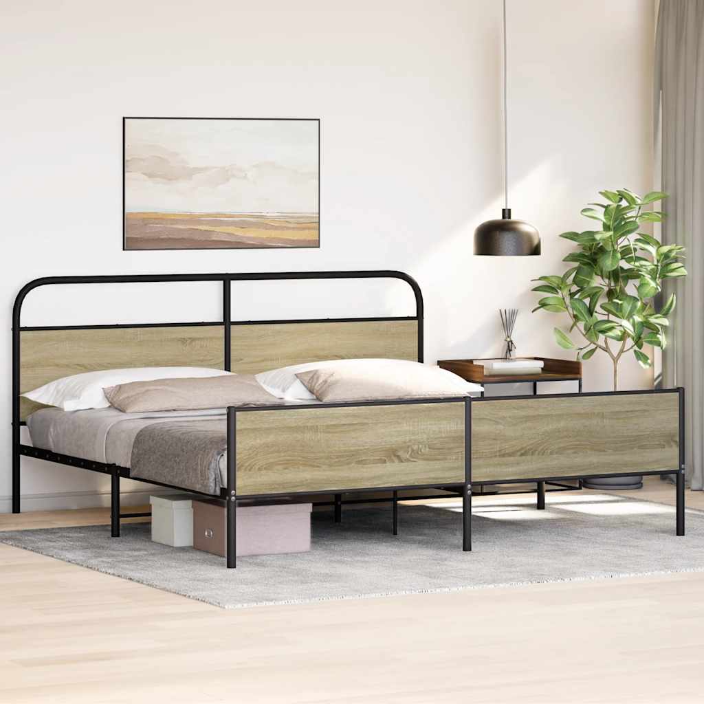 Estrutura de cama sem colchão 193x203cm metal carvalho sonoma