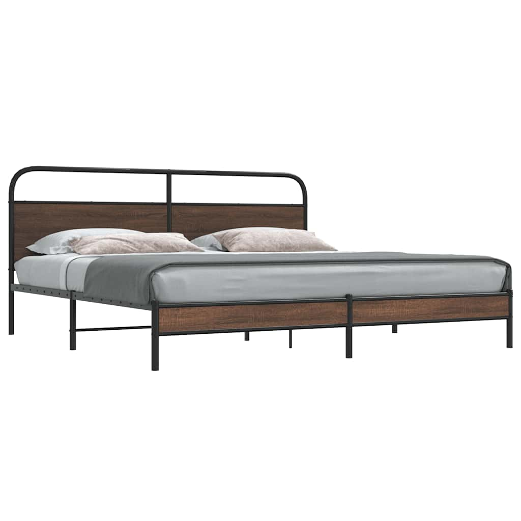 Estrutura cama sem colchão 193x203 cm metal carvalho castanho