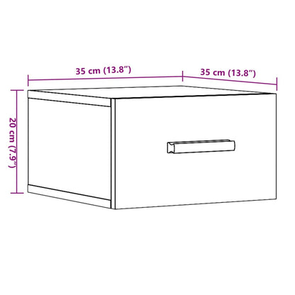 Mesa de cabeceira de parede 35x35x20 cm cor madeira velha