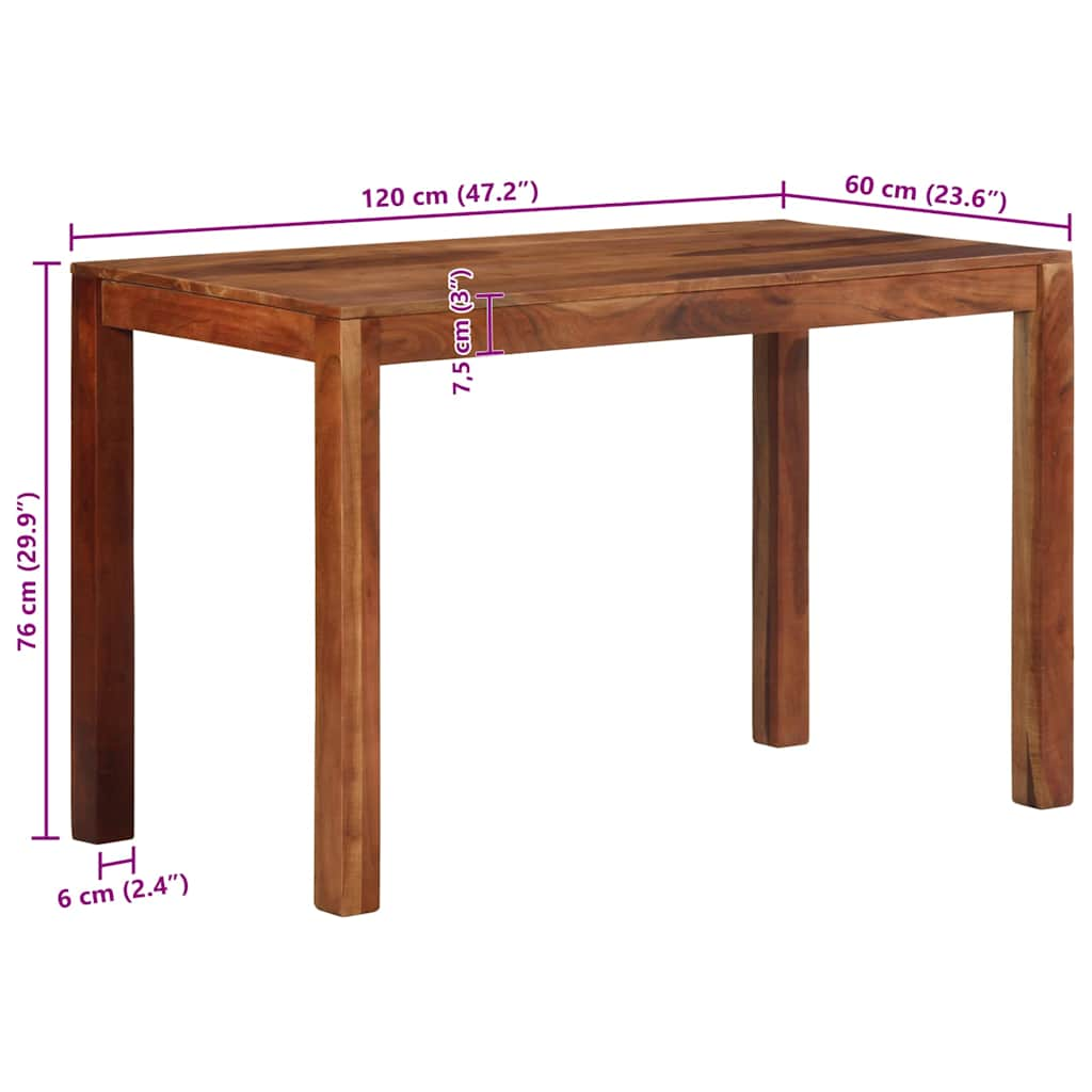 Mesa de jantar 120x60x76 cm madeira maciça de acácia