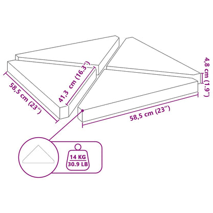 Placas peso guarda-sol triangulares 4 pcs granito 14 kg preto