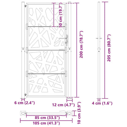 Portão de jardim 105x205 cm preto com luz em aço