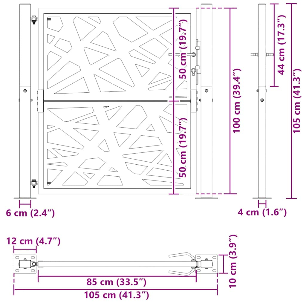 Portão de jardim 105x105 cm design de luz em aço resistente