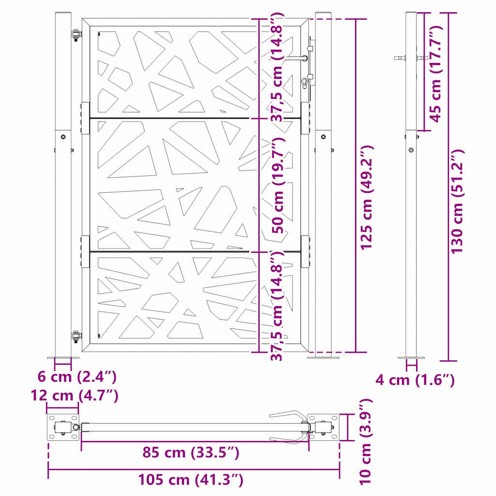 Portão de jardim 105x130 cm design de luz em aço resistente