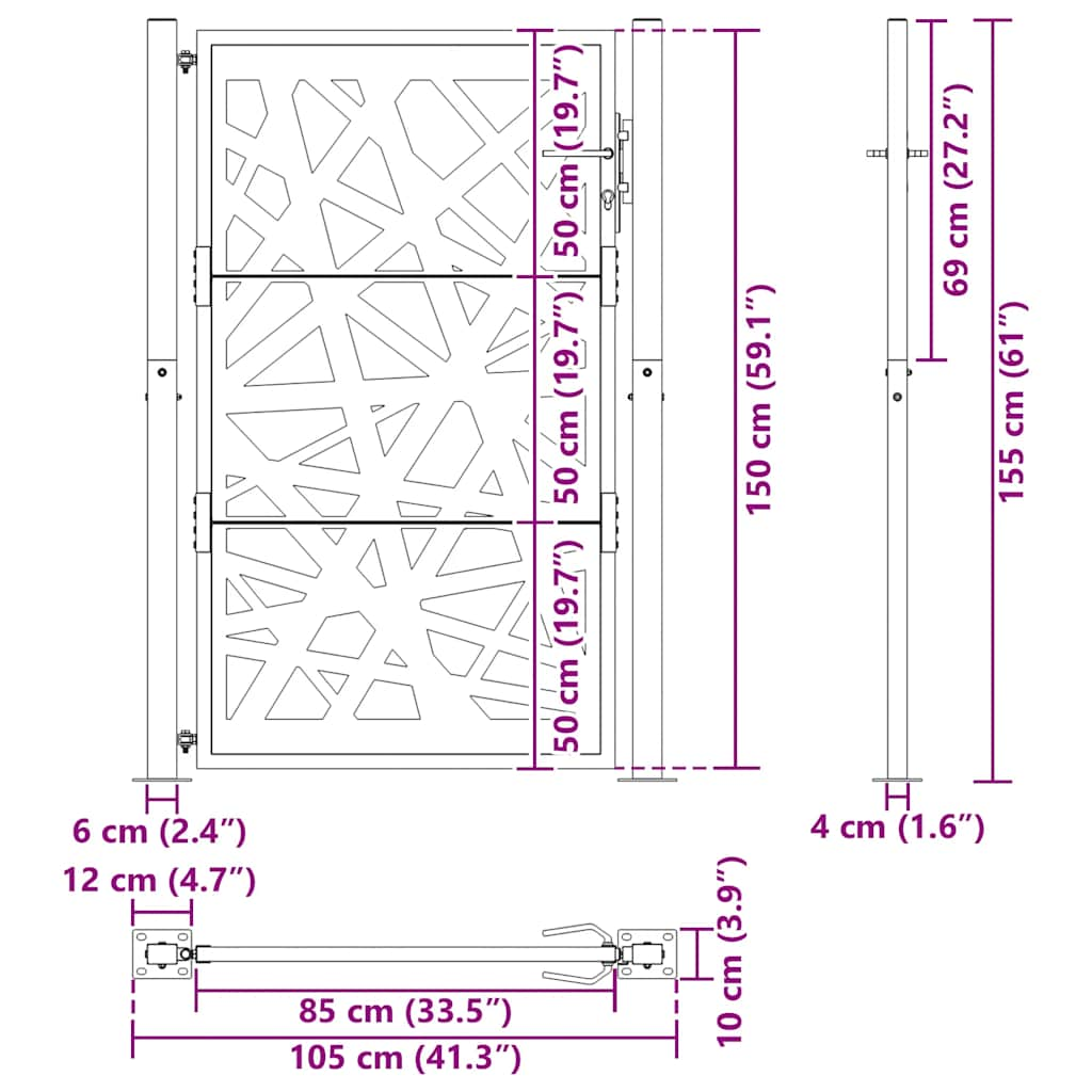 Portão de jardim 105x155 cm design de luz em aço resistente