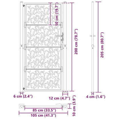 Portão de jardim 105x205 cm preto design de folha de aço