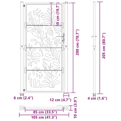 Portão de jardim 105x205 cm preto projeto de onda de aço