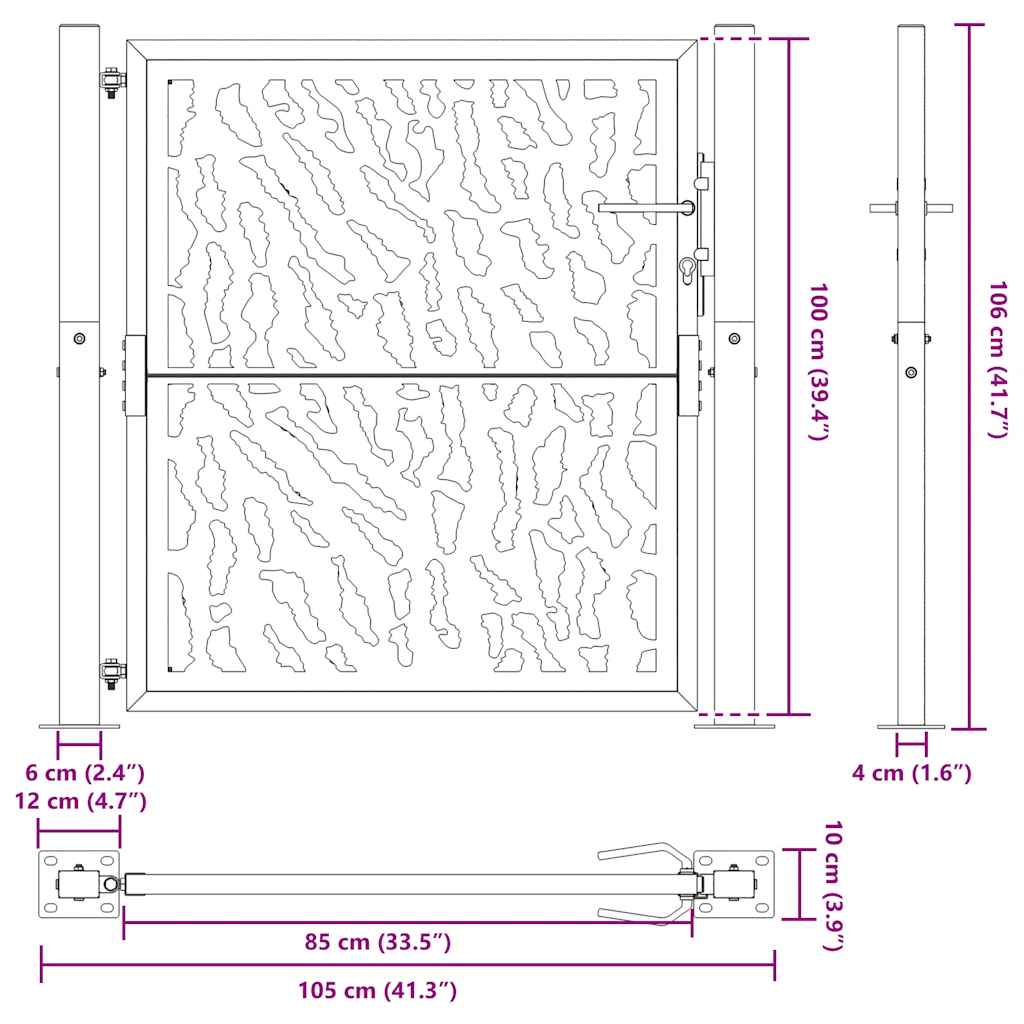 Portão de jardim 105x105 cm projeto de traço de aço resistente