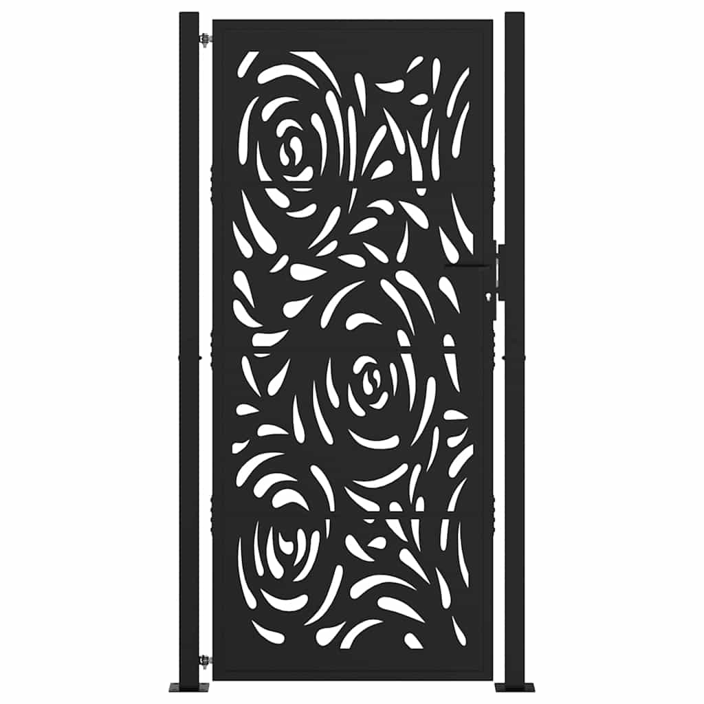 Portão de jardim 105x205 cm preto design de chama de aço