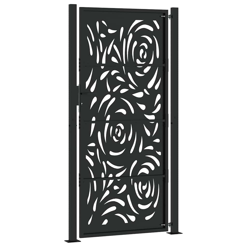 Portão de jardim 105x205 cm preto design de chama de aço