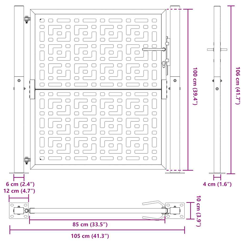 Portão de jardim 105x105 cm design cruzado de aço preto