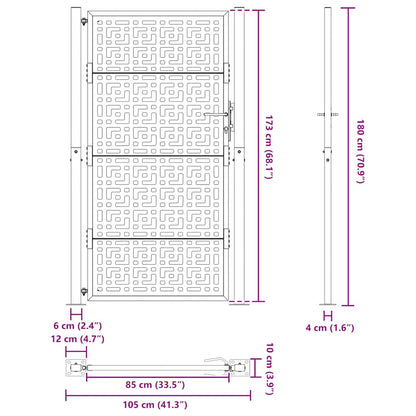 Portão de jardim 105x180 cm design cruzado de aço preto