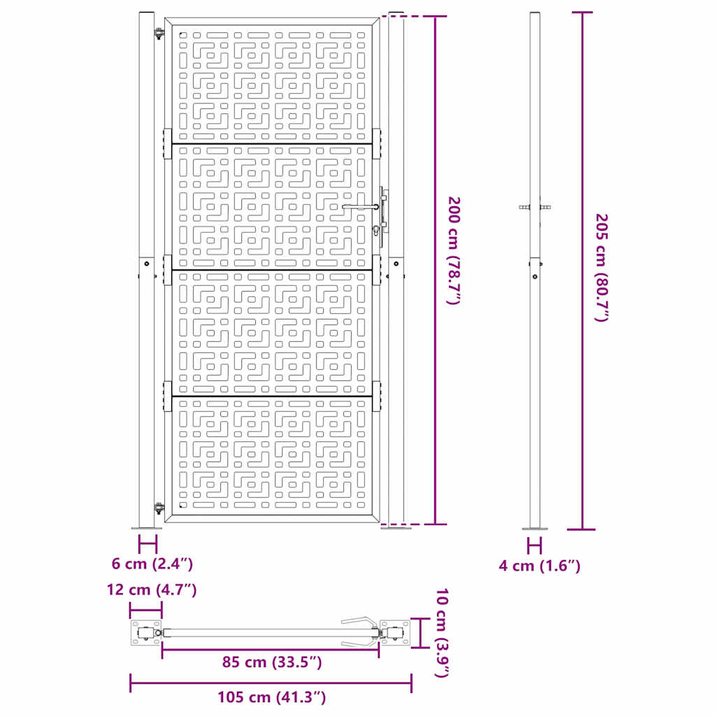 Portão de jardim 105x205 cm preto design cruzado de aço