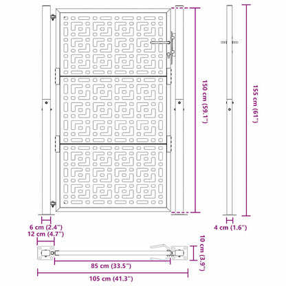 Portão de jardim 105x155 cm design cruzado de aço resistente