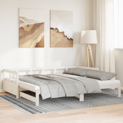 Sofá-cama c/ gavetão e colchões 90x190 cm pinho maciço branco