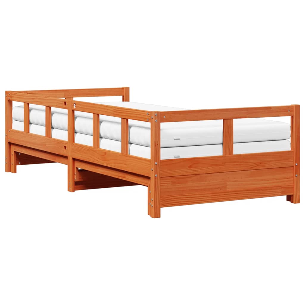 Sofá-cama com gavetão e colchões 90x190 cm pinho castanho-mel