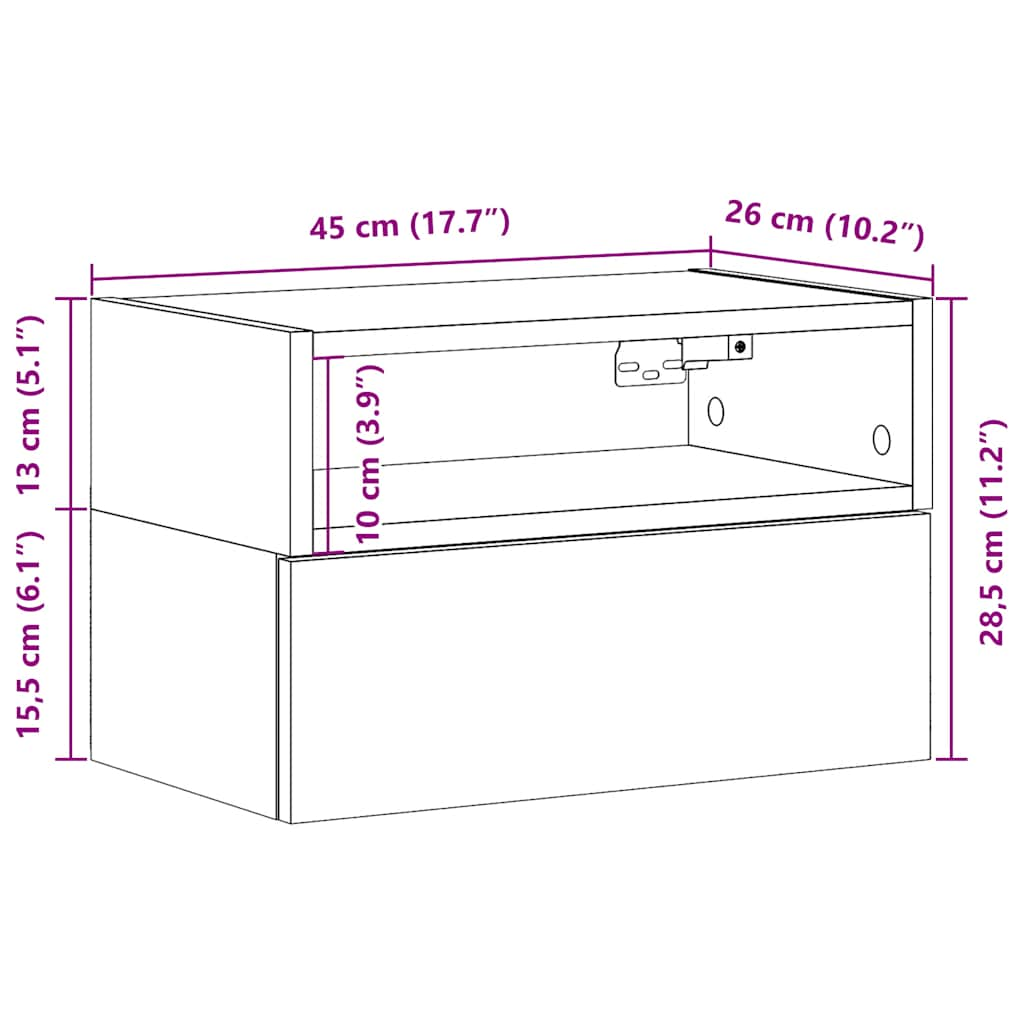 Mesa de cabeceira de parede 45x26x28,5 cm preto