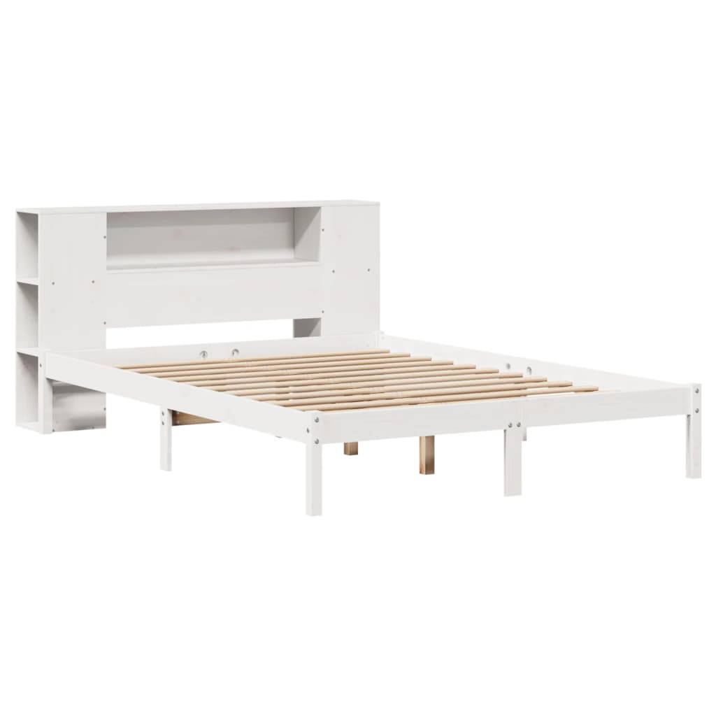 Cama com estante sem colchão 140x190 cm pinho maciço branco