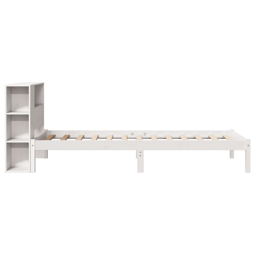 Cama com estante sem colchão 75x190 cm pinho maciço branco