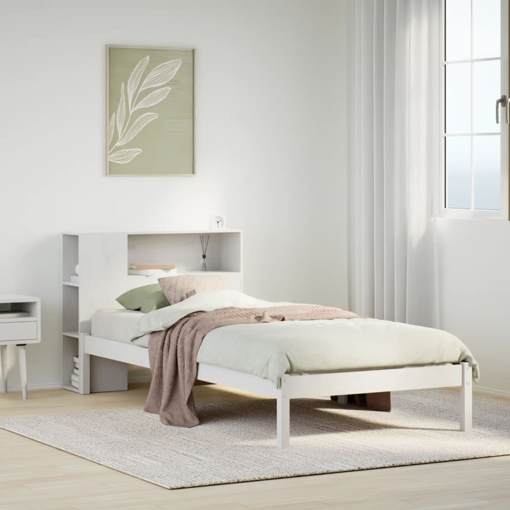 Cama com estante sem colchão 90x190 cm pinho maciço branco