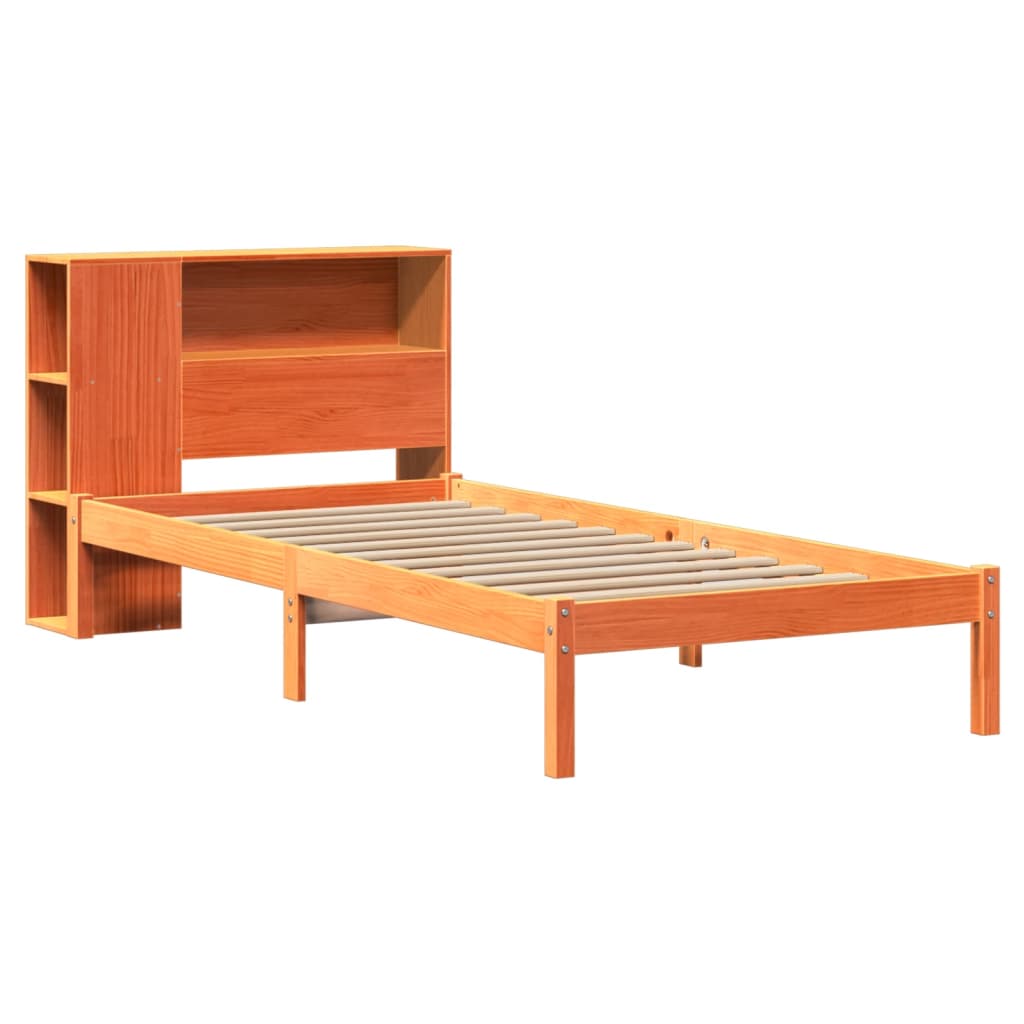 Cama com estante sem colchão 90x190cm pinho maciço castanho-mel